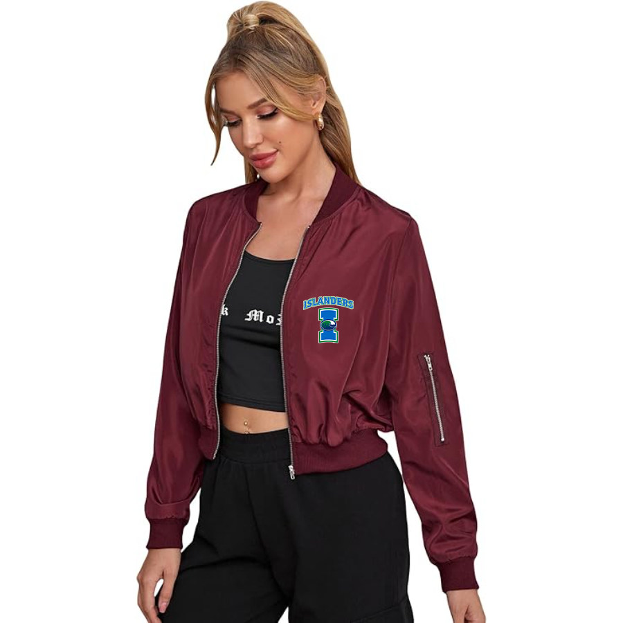 Women's Texas AM CC Islanders   Lightweight Bomber Biker Jacket Zip up Windbreaker Crop Bomber Jacket Coat
